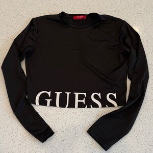 GUESS Black Long Sleeve Logo Crop Top